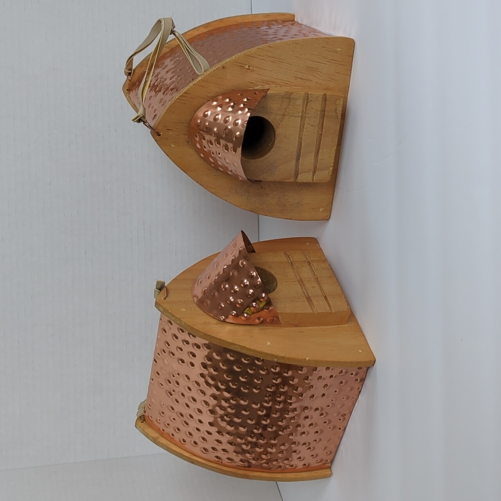 Rustic Hammered Copper Roof Birdhouses (2) with Hanger